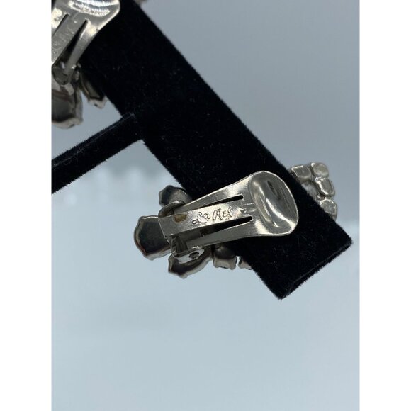 Vintage Rhinestone La Rel Signed Clip On Earrings Crystal Holiday Retro 1-1/2” L - Picture 7 of 9